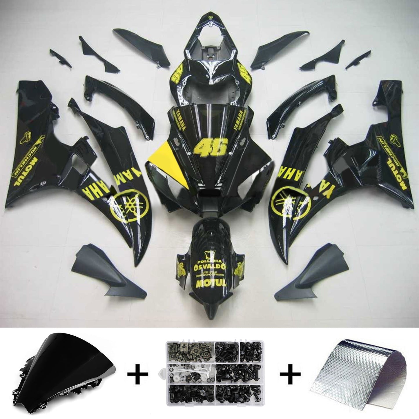 Amotopart Yamaha 2006-2007 YZF 600 R6 Schwarzes Gelbverkleidungskit