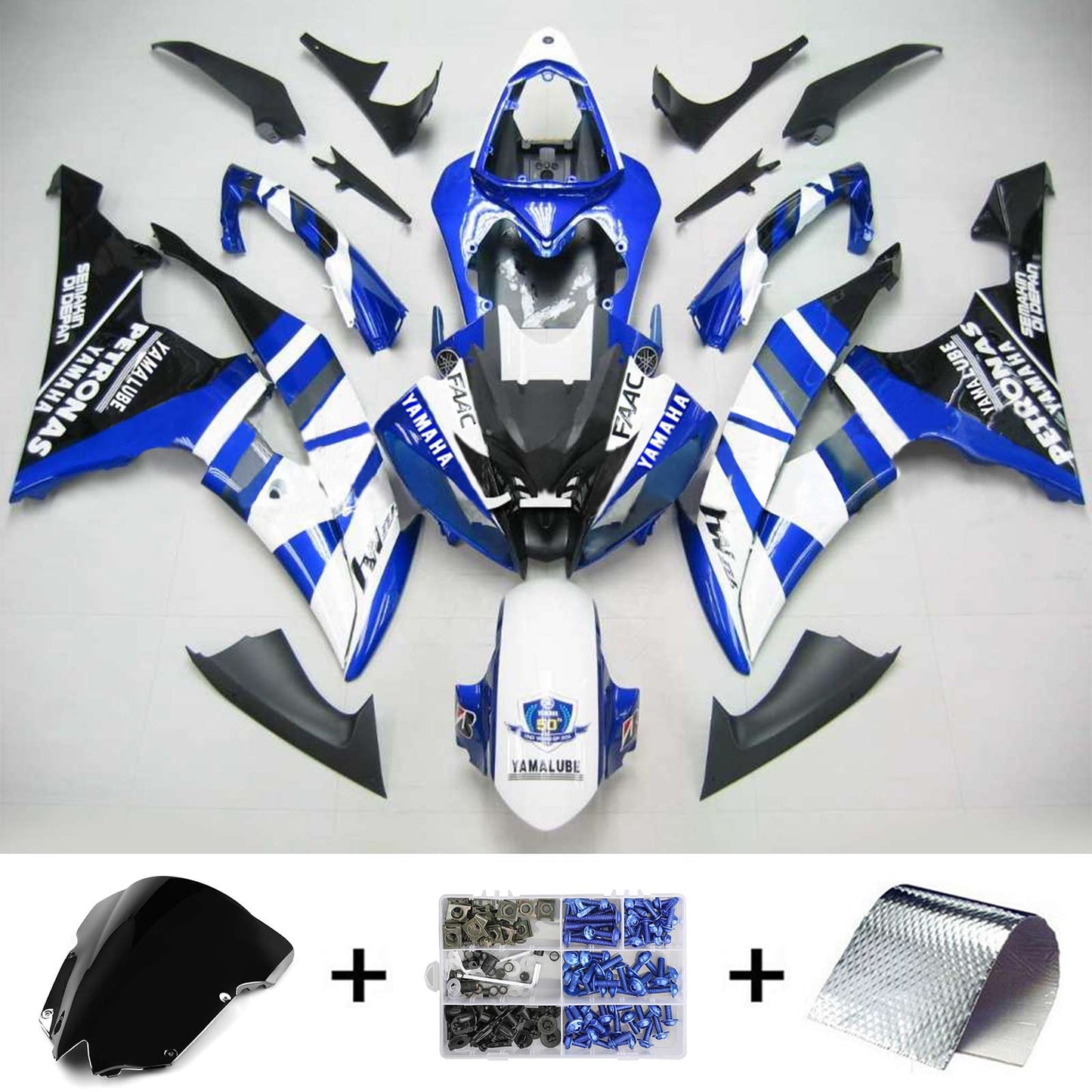 Amotopart Yamaha 2008-2016 YZF 600 R6 White Blue Fairing Kit