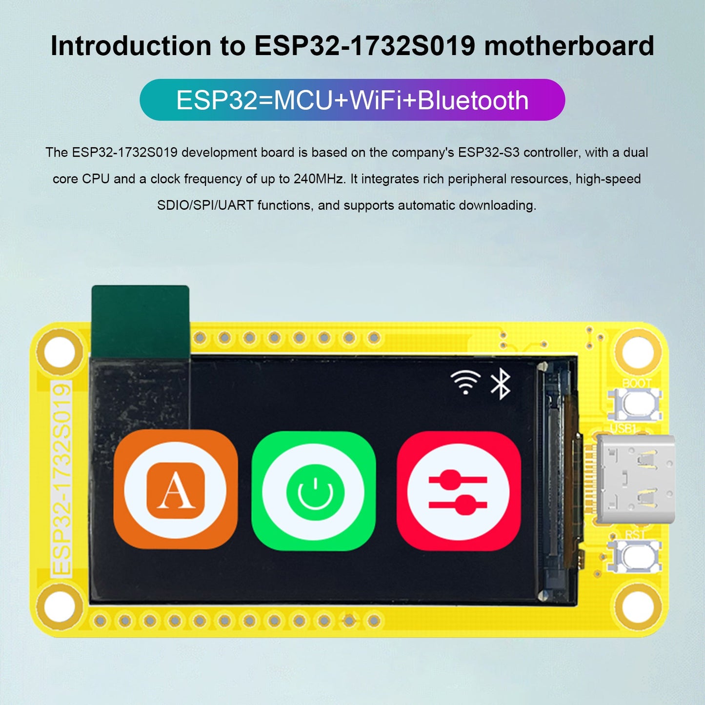 ESP32-S3 1,9-Zoll-Bildschirm-Entwicklungsplatine, WLAN, Bluetooth, 170 x 320 Display, TFT-Modul