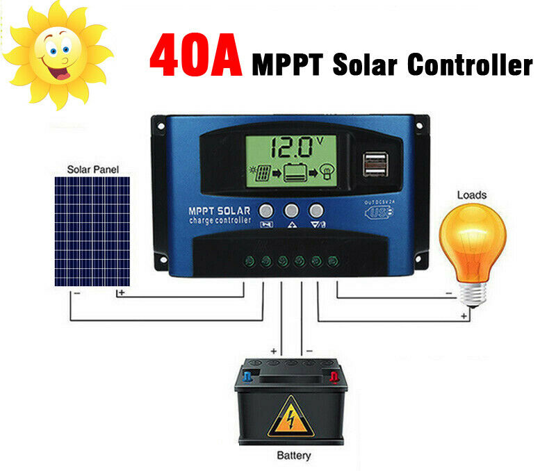 Régulateur de panneau de contrôleur de charge solaire 30/40/50/60/100A Mise au point automatique 12V/24V