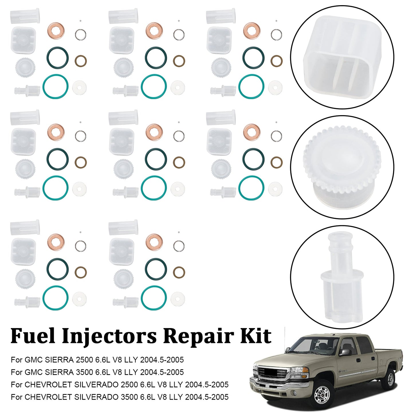 8-teiliges Reparaturset für Einspritzdüsen, passend für Chevy Fit GMC Duramax 6,6 l 2004–2005 Diesel