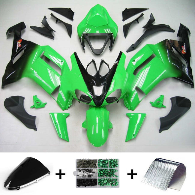 Amotopart Kawasaki 2007-2008 ZX6R 636 Kit de peur vert noir