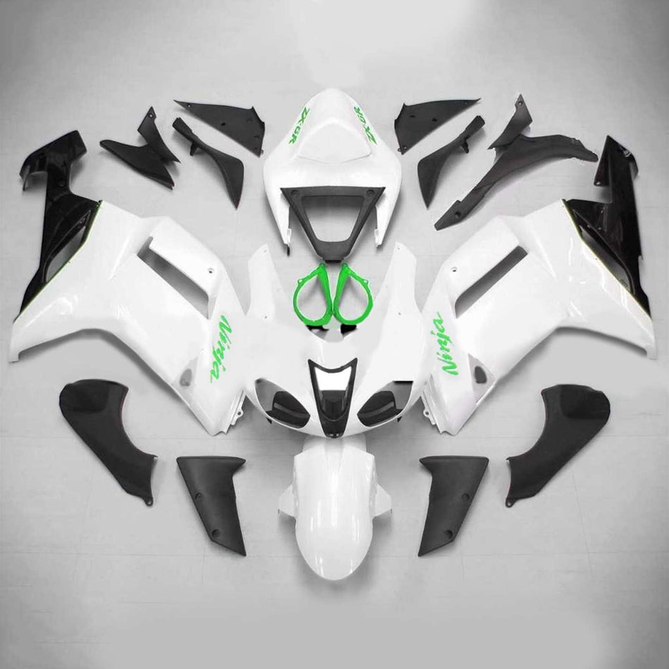 Amotopart Kawasaki 2007-2008 ZX6R 636 Blanc avec kit de vente logos verts