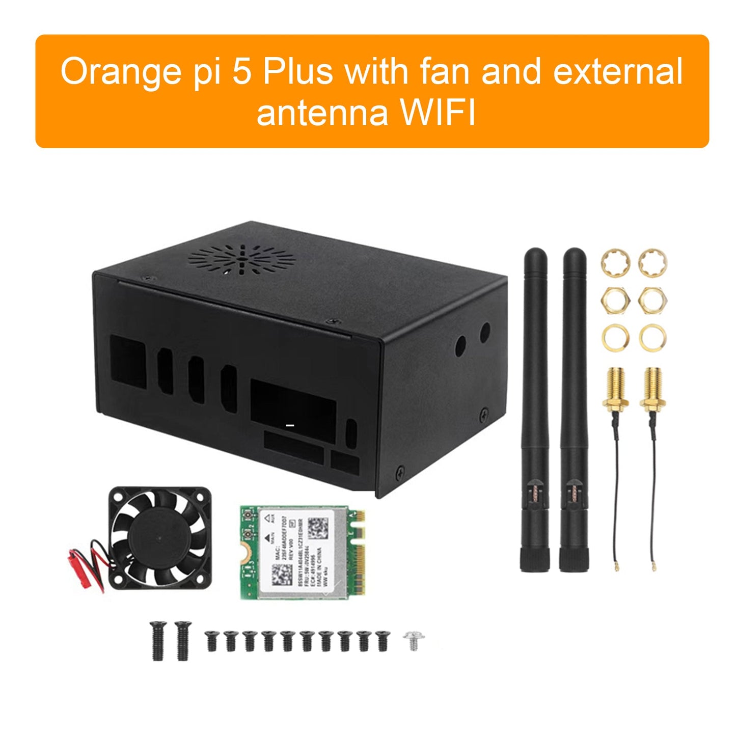 Orange pi 5 Plus Metallkühlgehäuse mit Lüfter und externer WLAN-Antenne