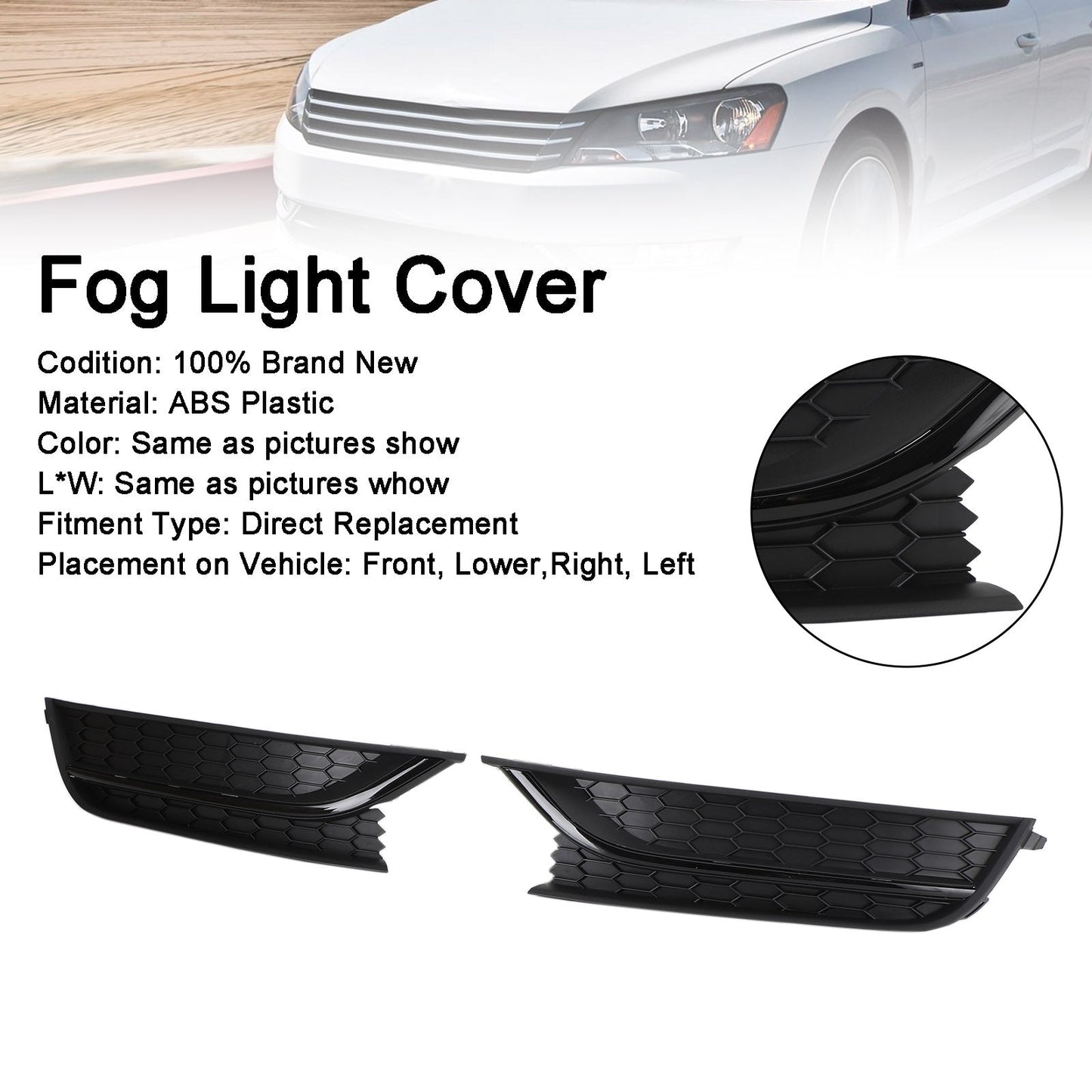2PCS Volkswagen Passat 2012-2015 Couvercle de phare antibrouillard avant Noir