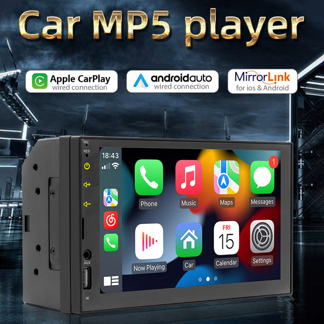 7" verkabelter Carplay-Auto-MP5-Player Bluetooth MP3-Autokartenradio + 4 LED-Kamera
