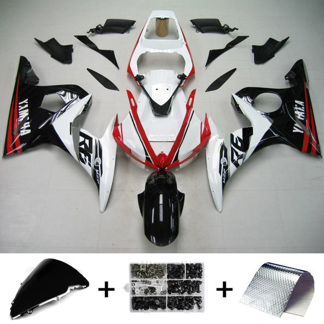 Amotopart 2003-2004 Yamaha YZF 600 R6 & 2006-2009 YZF R6S White Black Red Fearing Kit