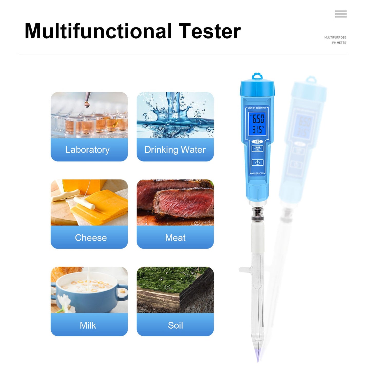 PH-Meter-Thermometer-Stift für Lebensmittel, Obst, Fleisch, Boden, Labor, digitaler S?ure-PH-Tester