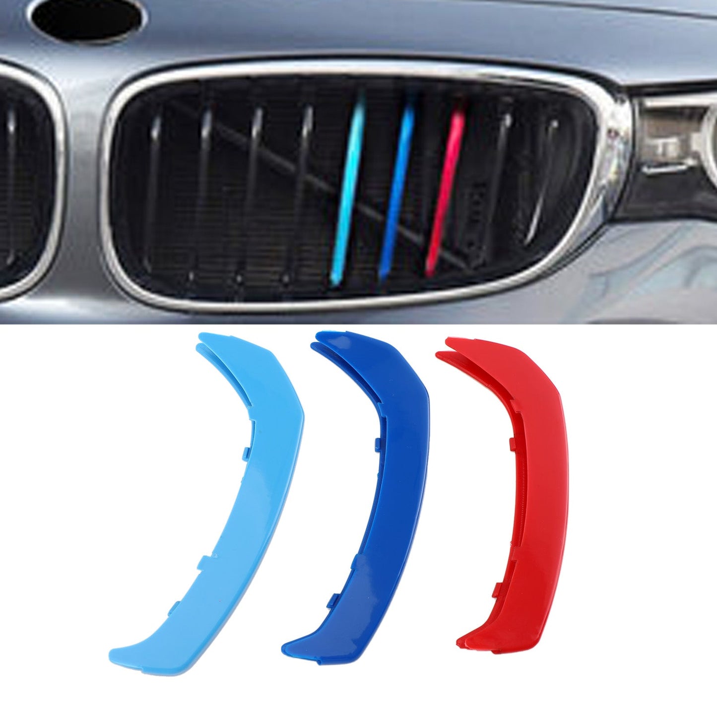 Dreifarbige Frontgrill-Abdeckstreifen, Clip-Zierleiste für BMW GT3 9 Grills