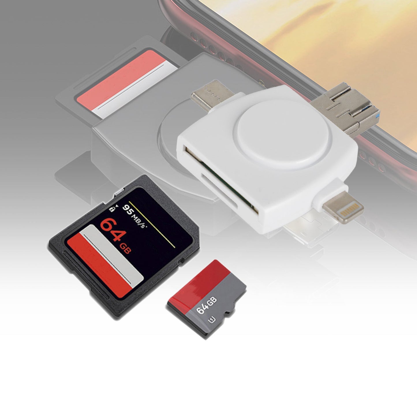 Adaptateur de lecture d'adaptateur de carte mémoire USB Micro SD TF 4 en 1 pour Android IOS