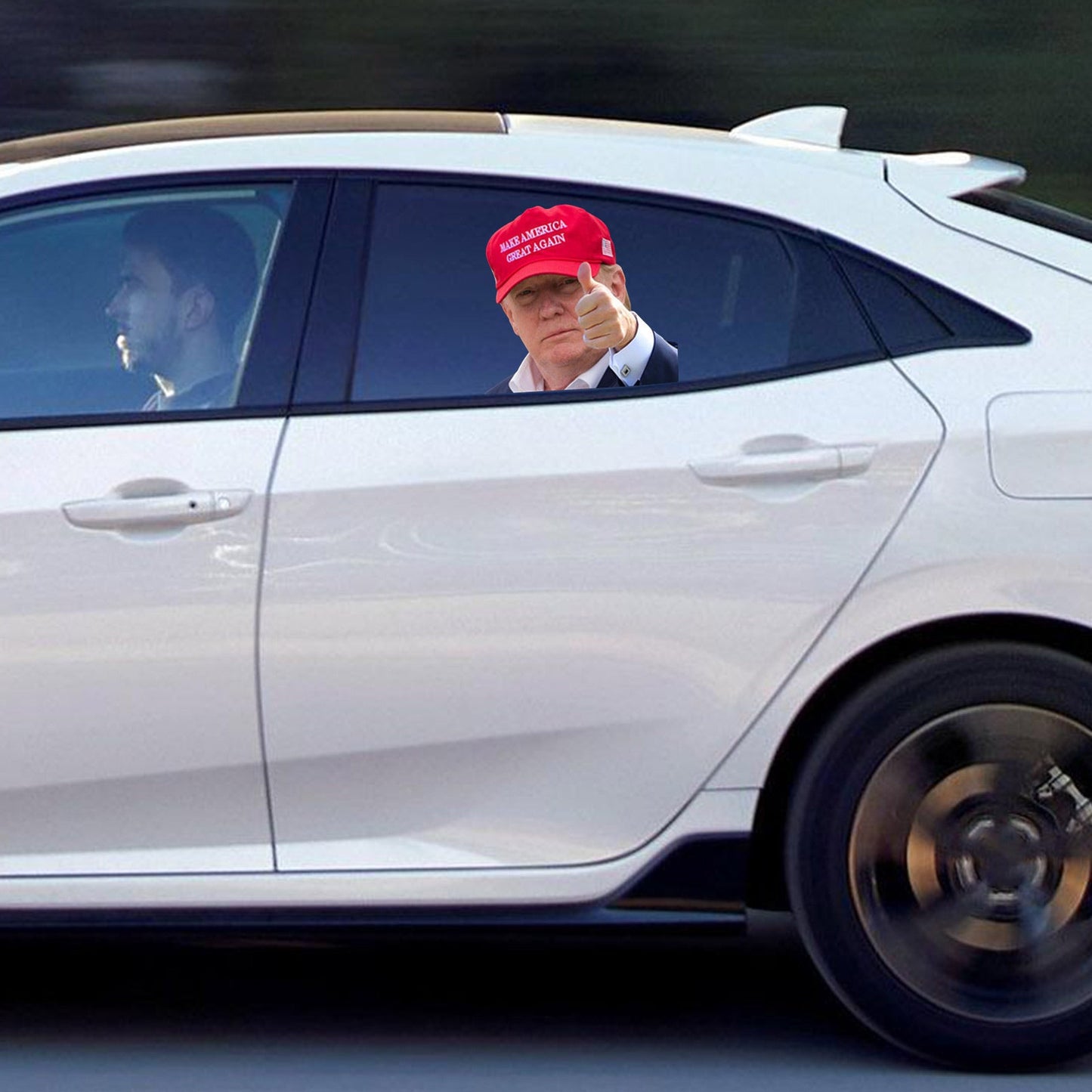 Autofensteraufkleber in Lebensgröße Passagierfahrt mit Trump Präsident 2020 L