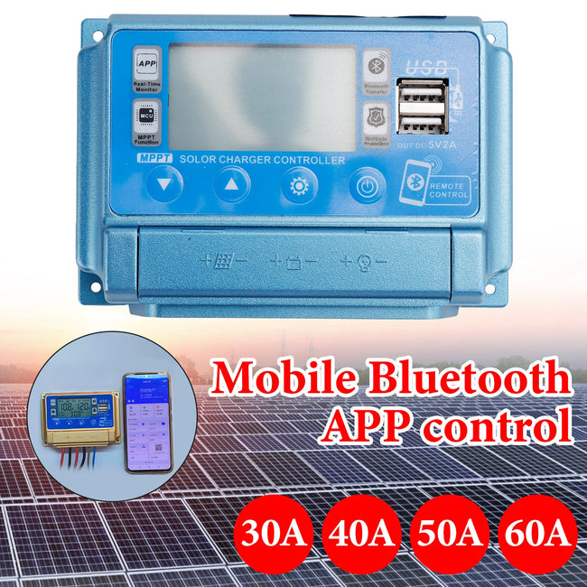 30A/40A/50A/60A MPPT Bluetooth APP Solarladeregler Ladegerät 12V-60V Gold