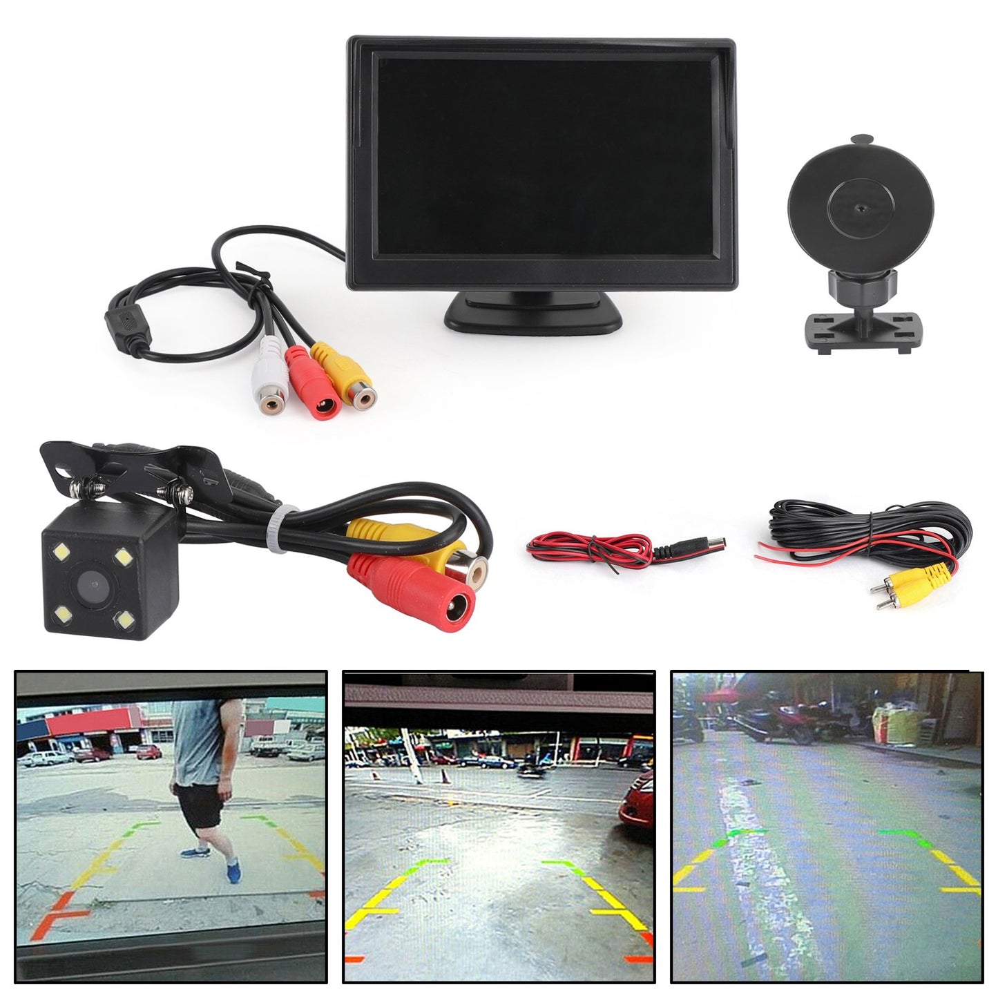 Moniteur d'écran de voiture TFT LCD de 5 pouces + Kit de caméra de recul de voiture universel 4LED