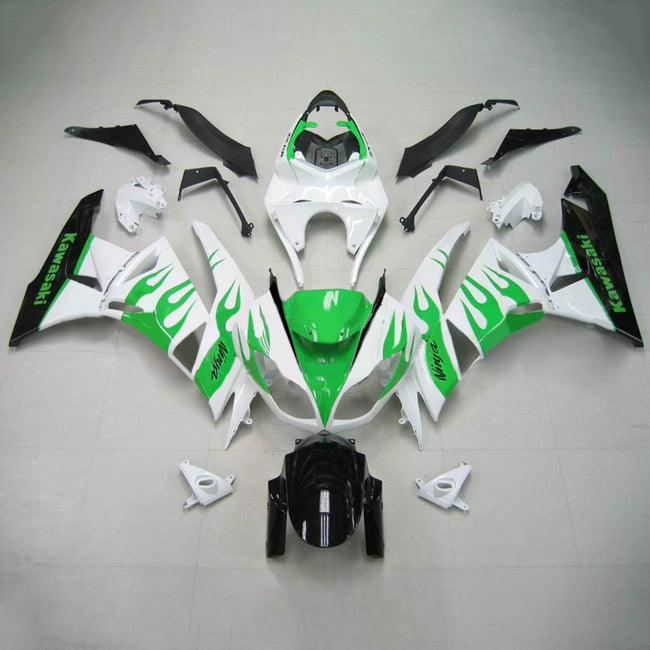 Amotopart Kawasaki 2009-2012 ZX6R 636 Kit de carénage blanc vert