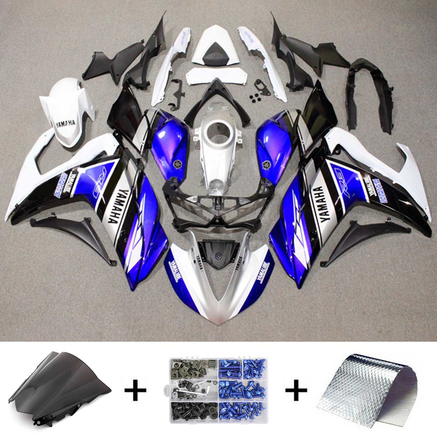 Amotopart-Verkaufskit Yamaha 2014-2018 YZF R3 & 2015-2017 YZF R25 Blue White Fearing Kit