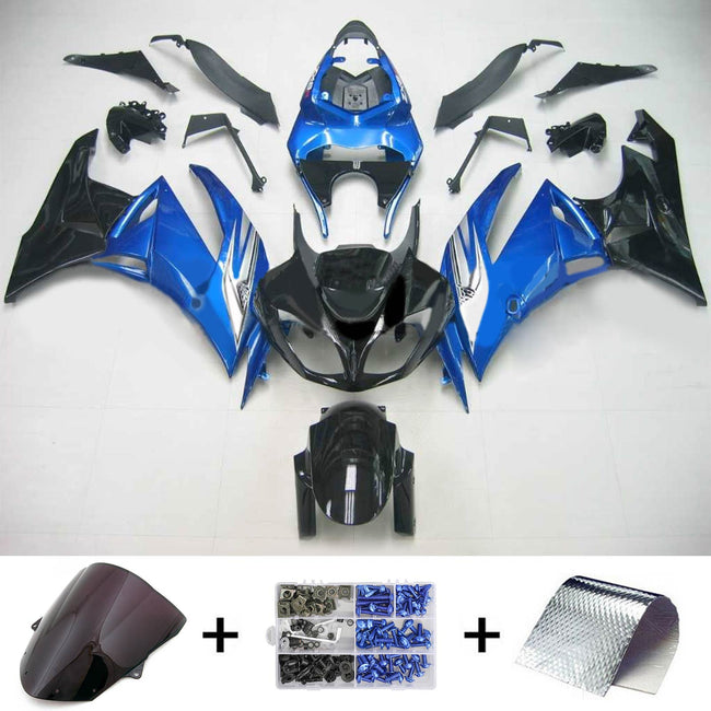 Amotopart Kawasaki 2009-2012 ZX6R 636 Kit de carénage bleu noir