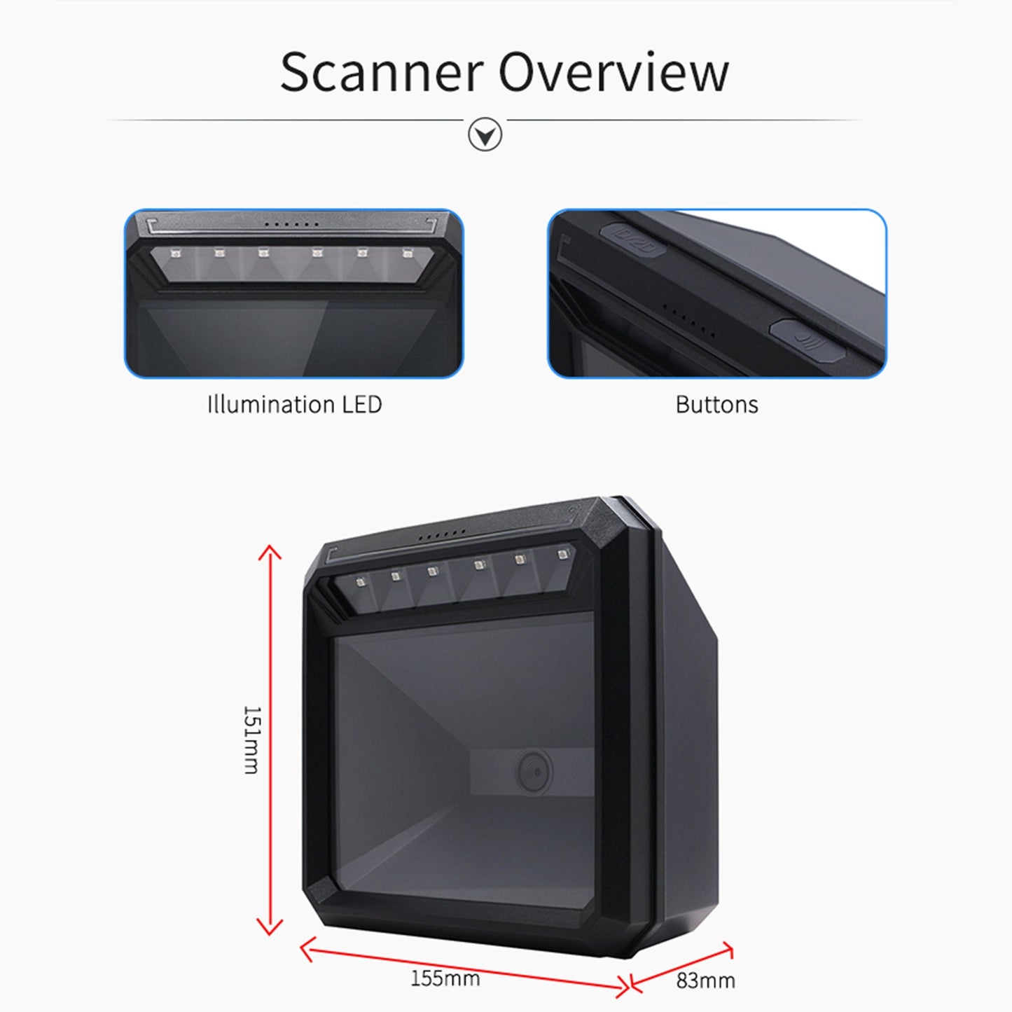 1D 2D Desktop Barcode -Scanner Omnidirectional USB Auto Sensing Barcode Reader