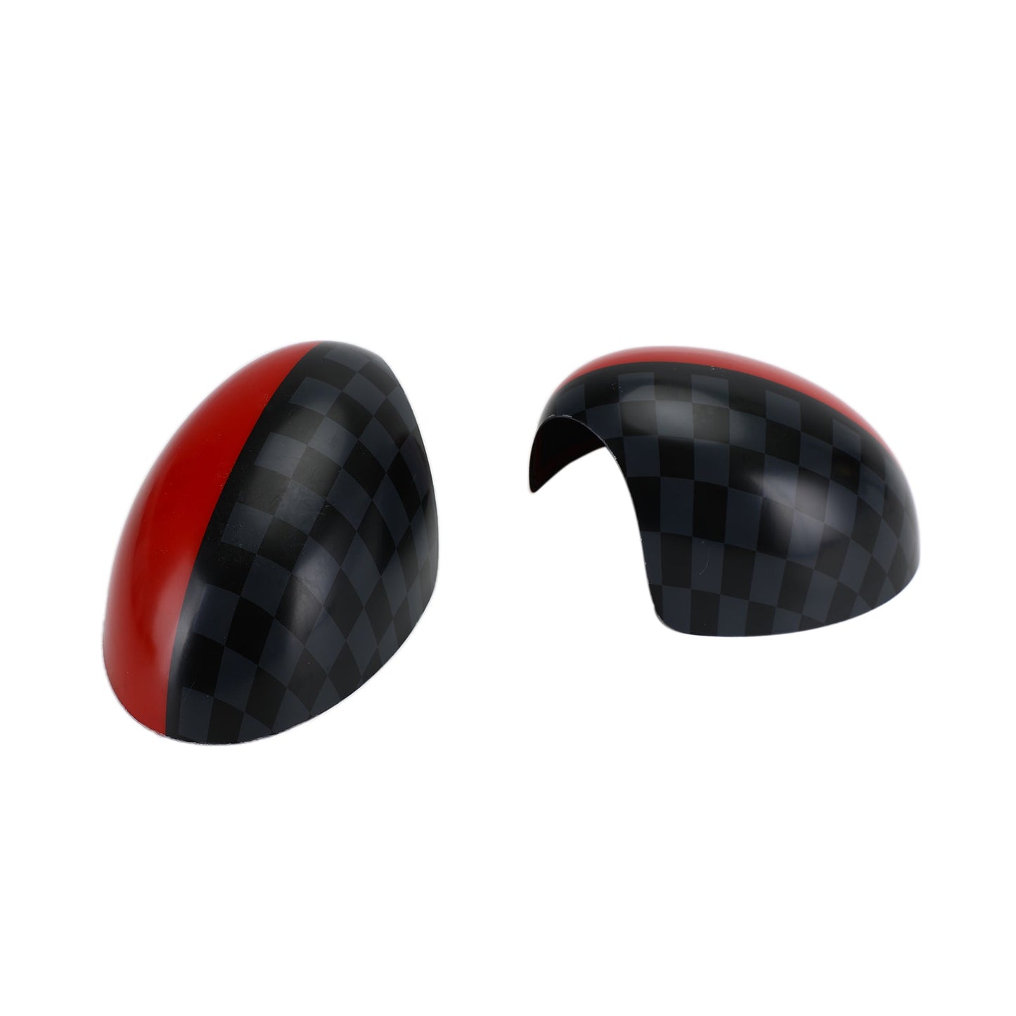 2 x schwarz/grau karierte rote Spiegelabdeckungen für Mini Cooper R55 R56 R57