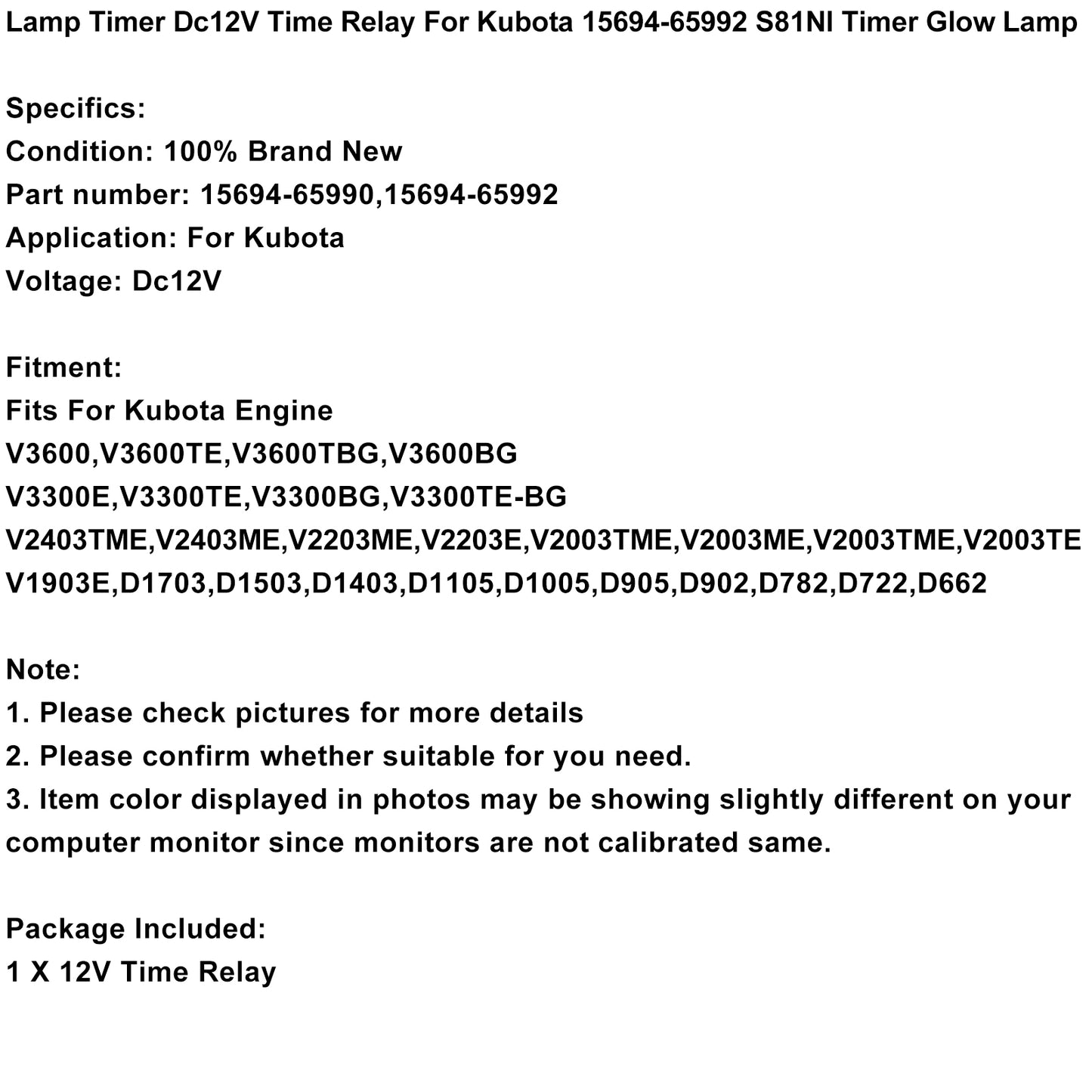 Minuterie de lampe Dc12V relais de temps pour Kubota 15694-65992 S81Nl minuterie lueur lampe