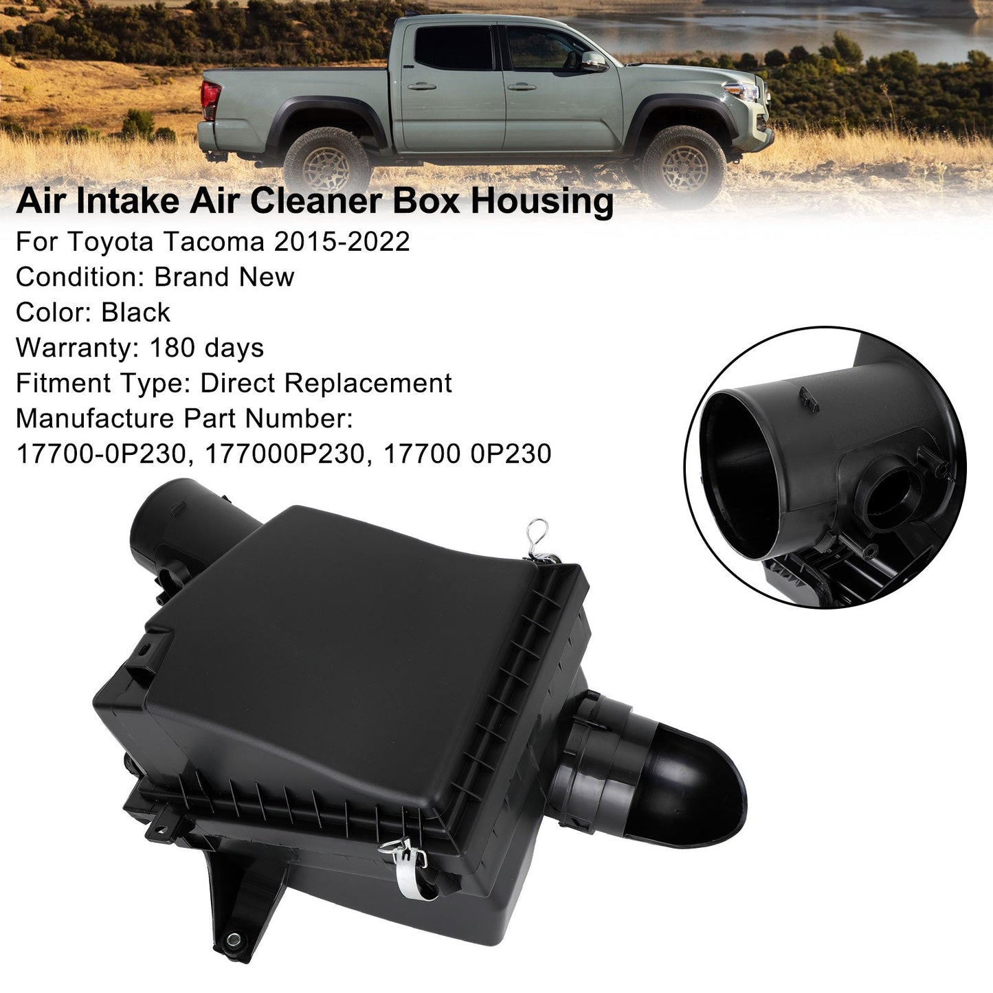 Boîte de filtre à air pour boîtier d'admission d'air Toyota Tacoma 2015-2022 17700-0P230 Noir