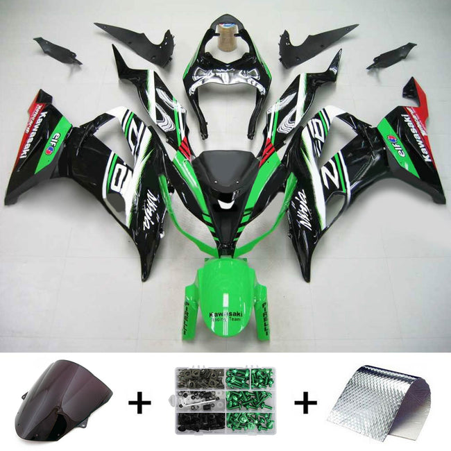 Amotopart Kawasaki 2013-2018 ZX6R 636 Kit de carénage noir mélange vert