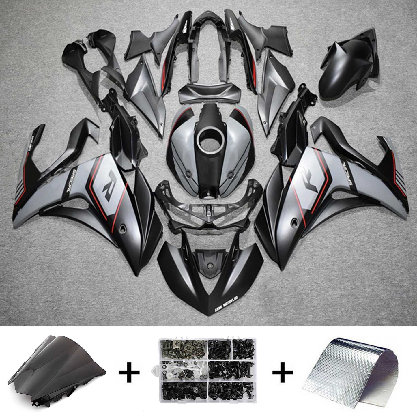 Amotopart-Verkaufskit Yamaha 2014-2018 YZF R3 & 2015-2017 YZF R25 Black Mix Grey Abzugskit