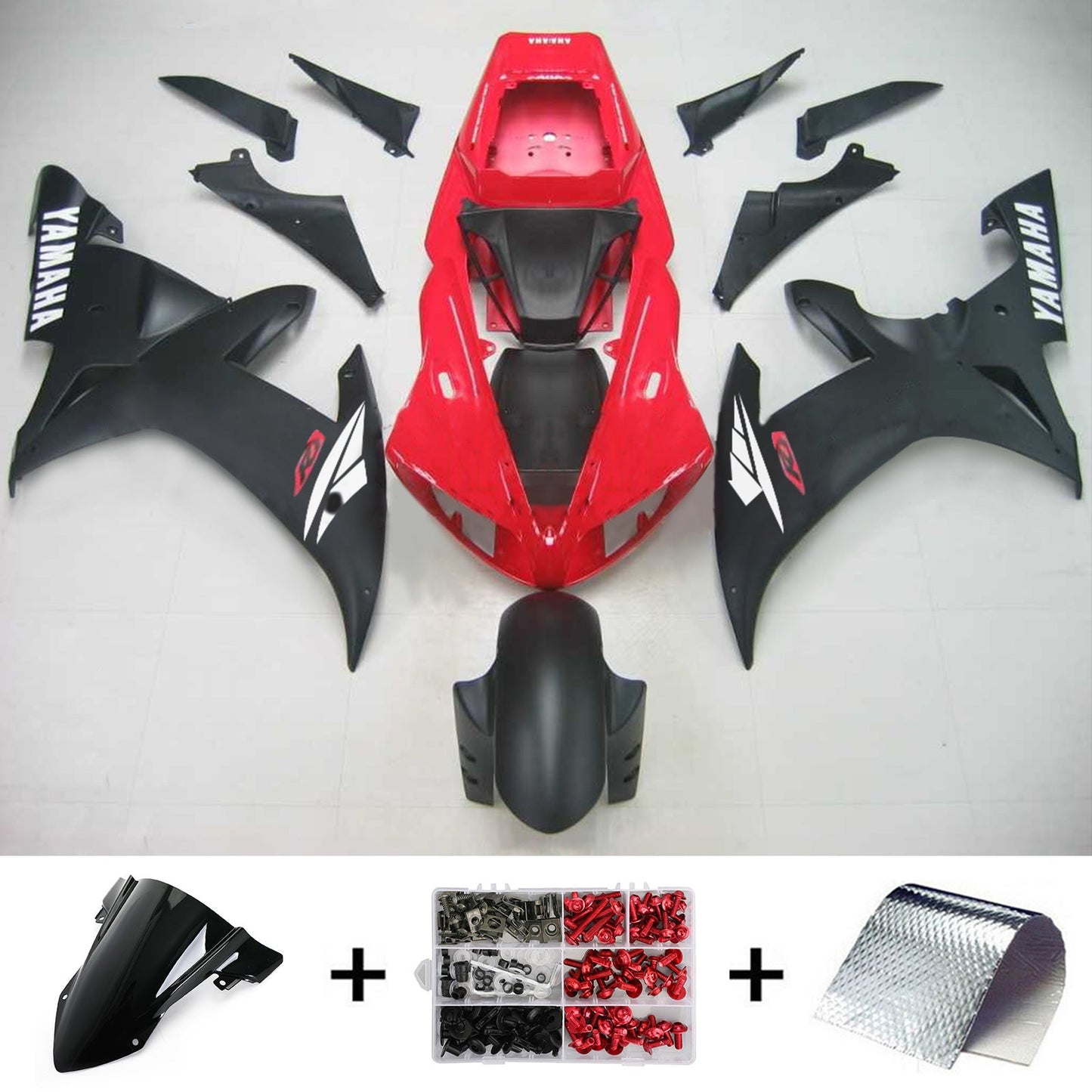 Amotopart Yamaha 2002-2003 YZF 1000 R1 Rot mit schwarzer Verkleidung Kit