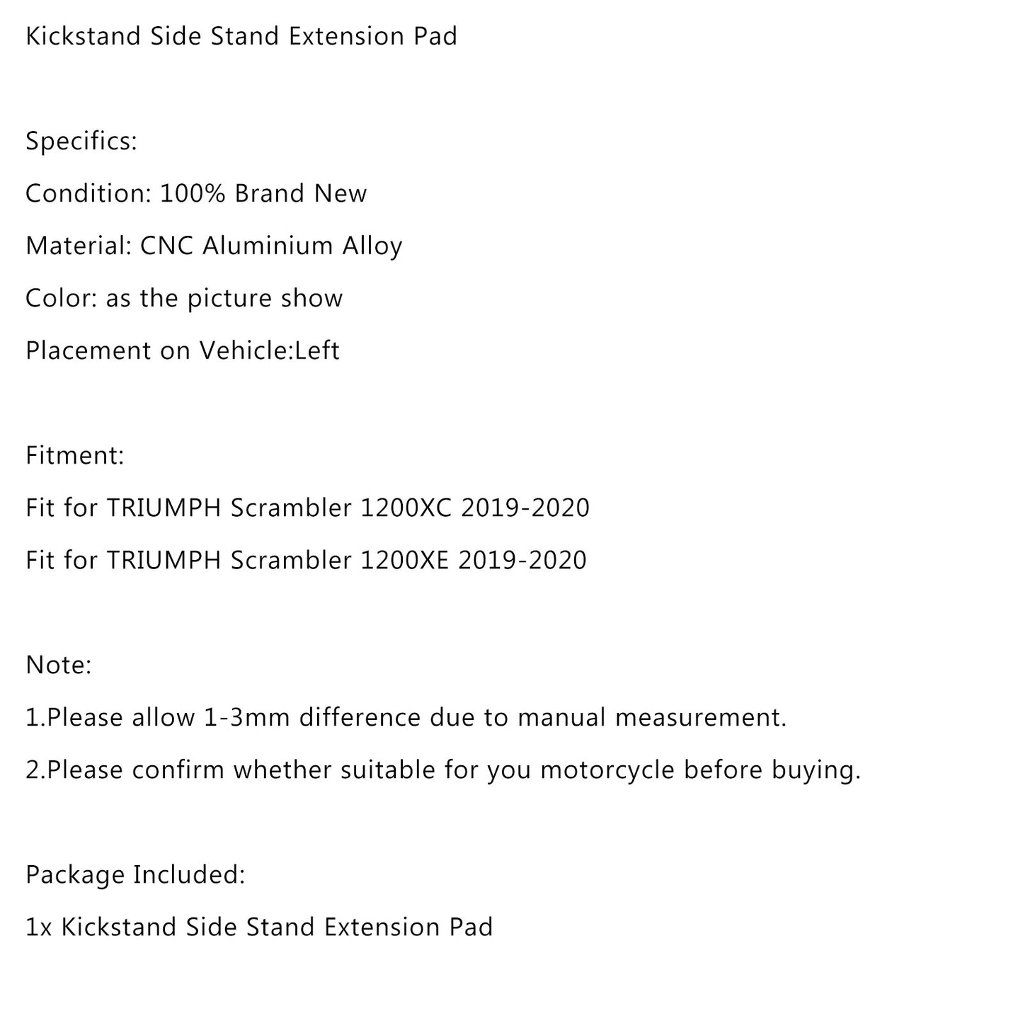 Ständer Seitenständerplattenpolster passend für TRIUMPH Scrambler 1200 XC 1200 XE 2019-2020