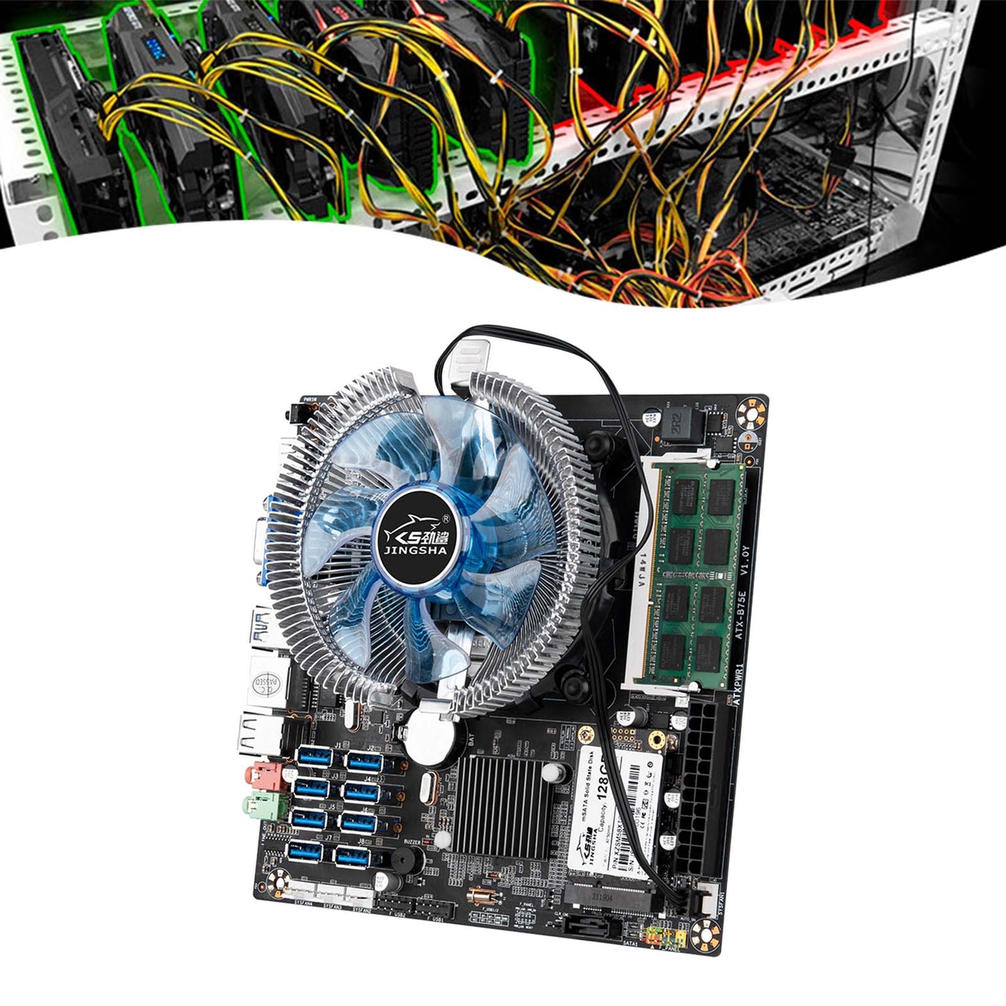 Mining-Motherboard mit integrierter CPU + DDR3-Speicher + MSATA-SSD + Lüfter-Expertenplatine