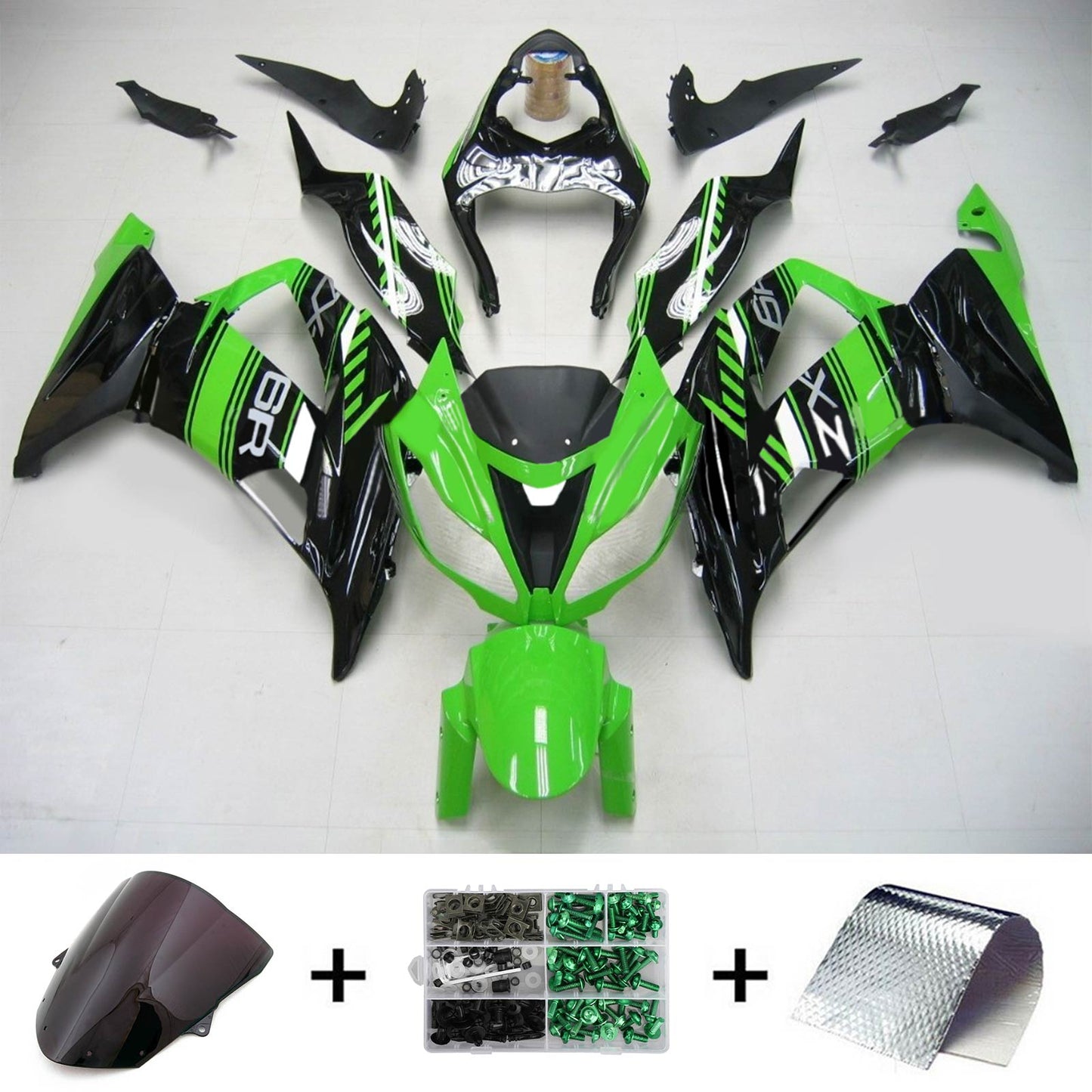 Amotopart Kawasaki 2013-2018 ZX6R 636 Black Green Fearing Kit