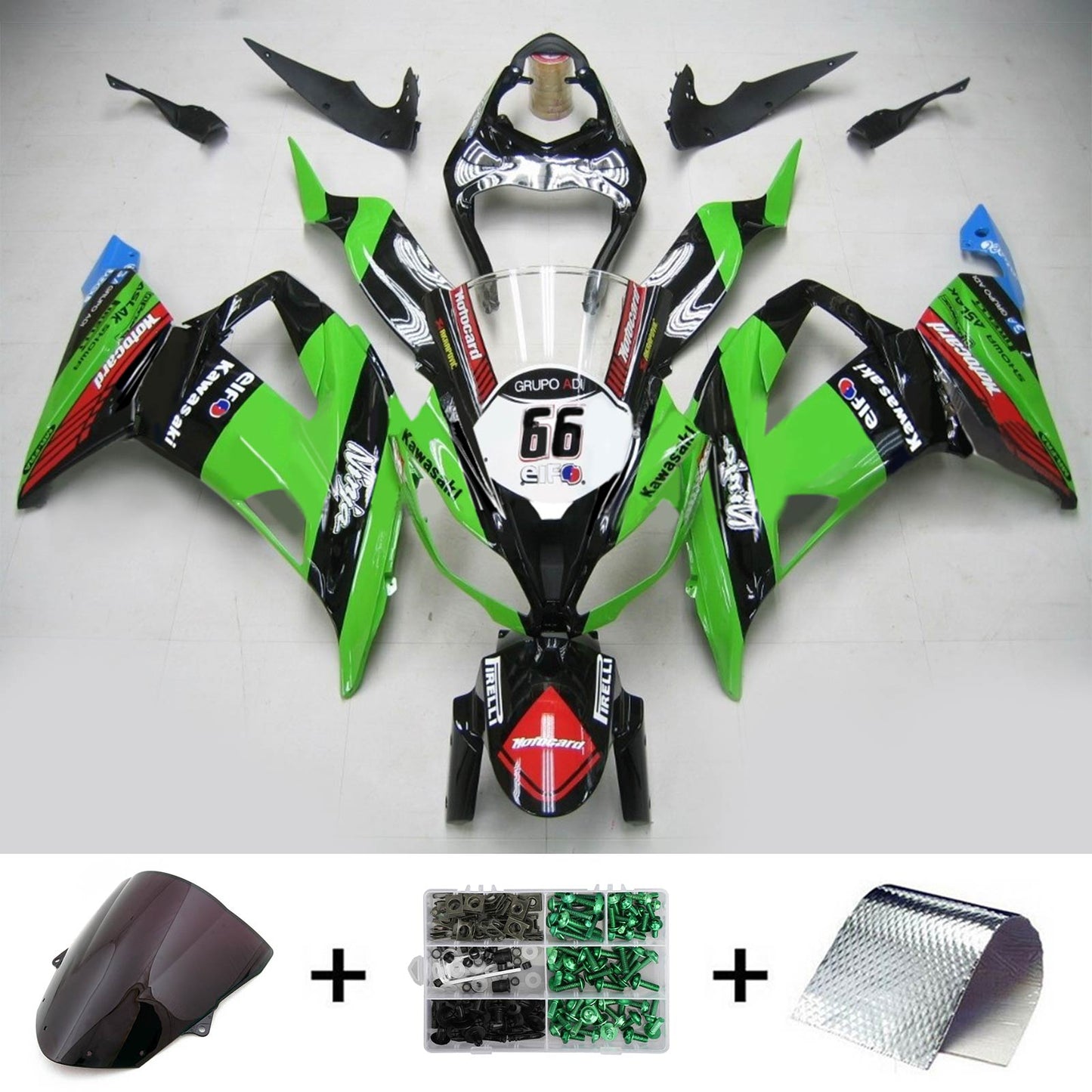 Amotopart Kawasaki 2013-2018 ZX6R 636 Vert Noir No. 66 Kit de Déclenchement