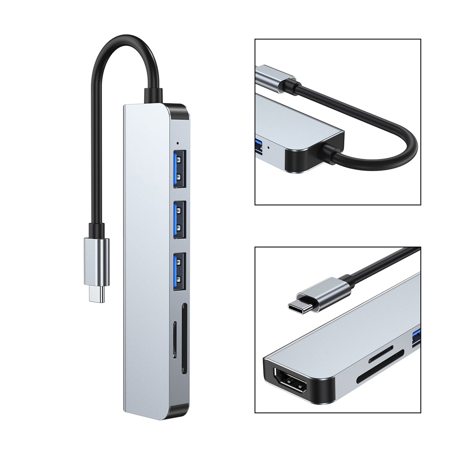 6 en 1 USB-C Type-C Sortie HD Adaptateur 4K USB 3.0 HD HUB Station d'accueil multifonction