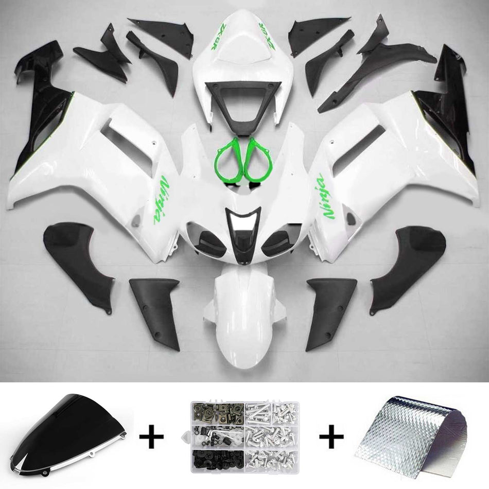 Amotopart Kawasaki 2007-2008 ZX6R 636 Blanc avec kit de vente logos verts