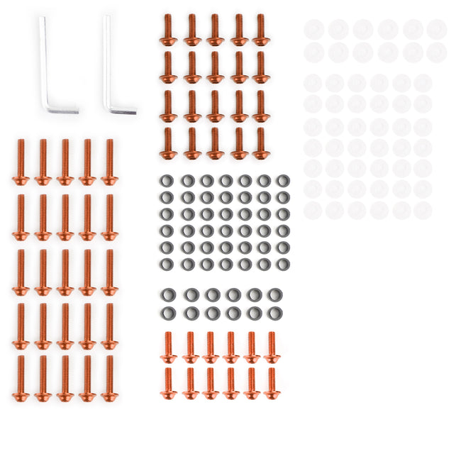 158 pièces - Jeu de vis de carénage de carénage en aluminium orange M5/M6