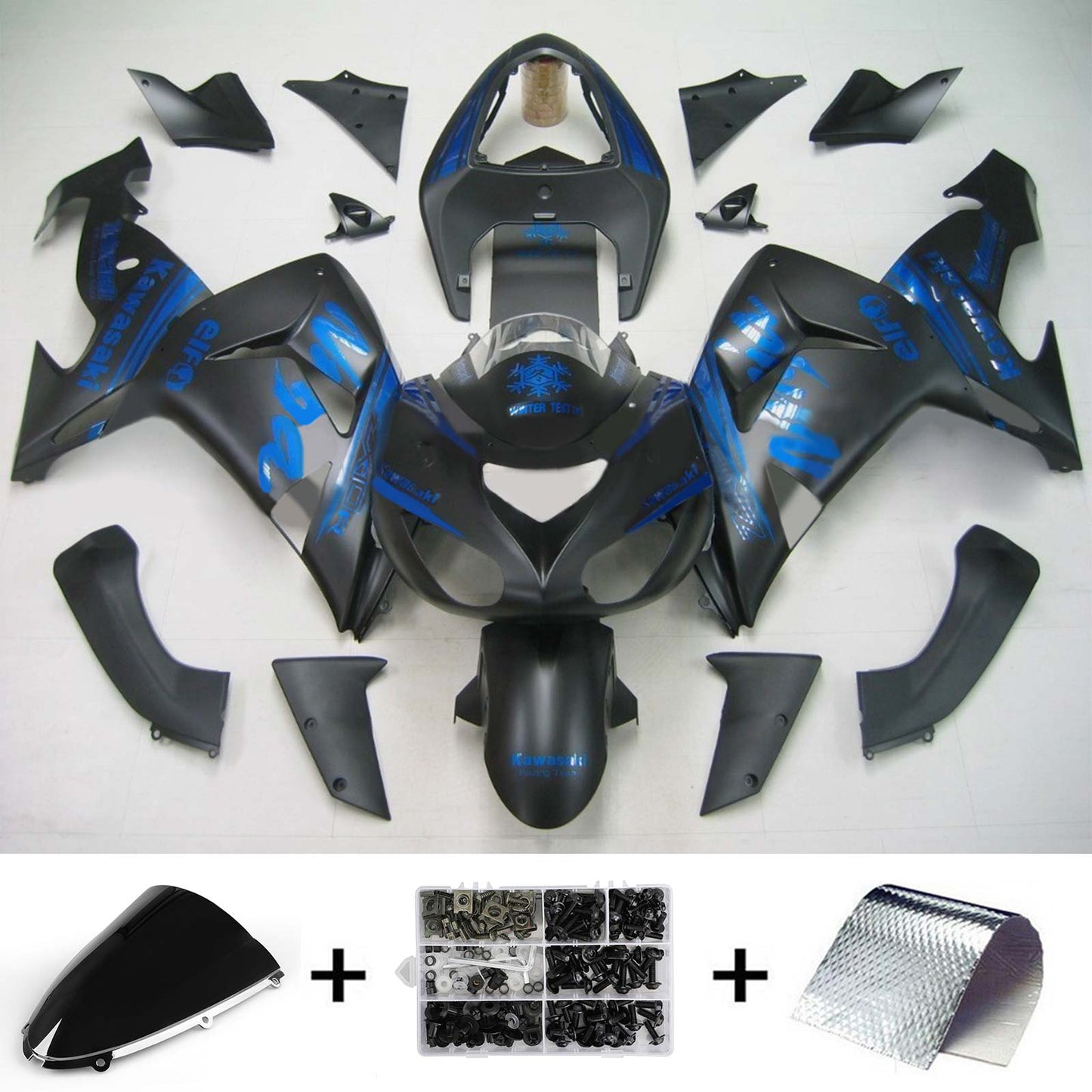 Amotopart Kawasaki ZX10R 2006-2007 Schwarz mit blauem Logoverkaufskit