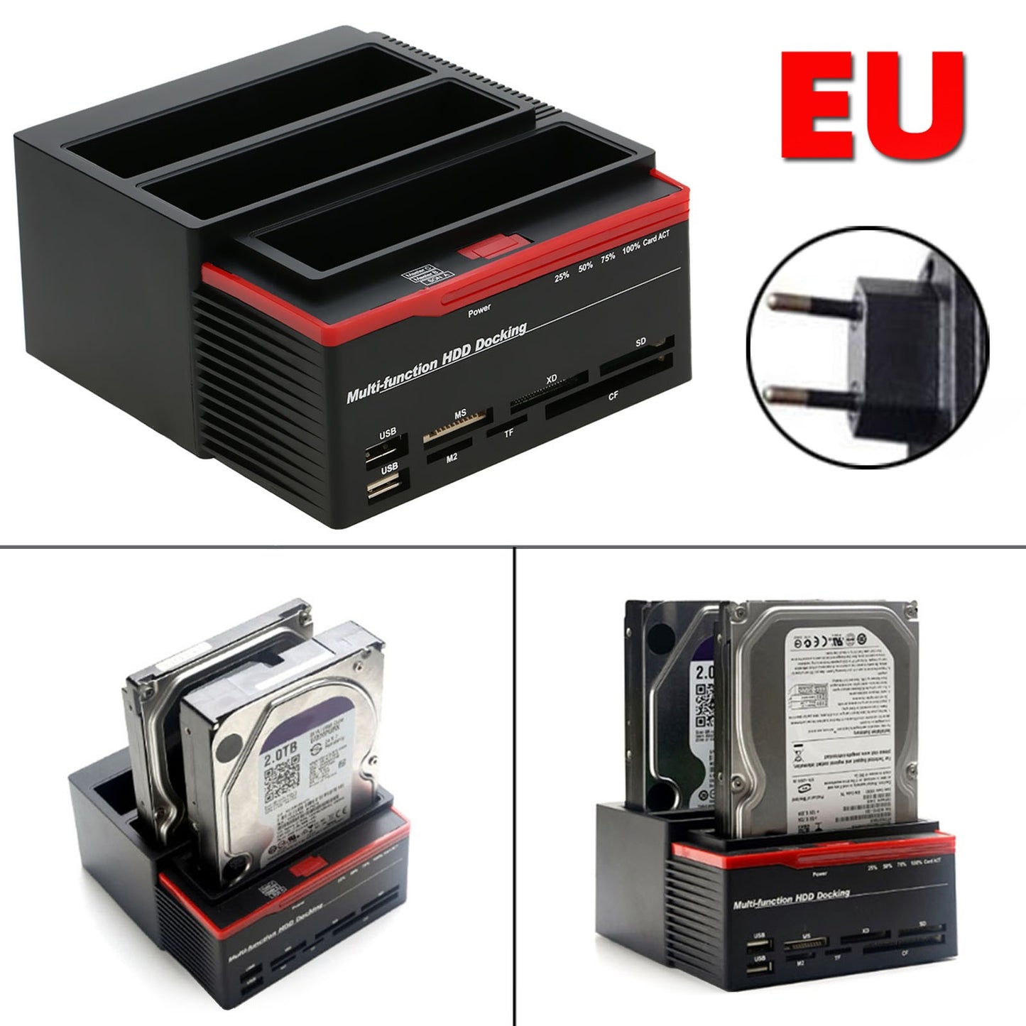 3 IDE SATA 2,5 "3,5" HDD Festplatten -Festplattenklon -Dockingstation -Kartenleser EU