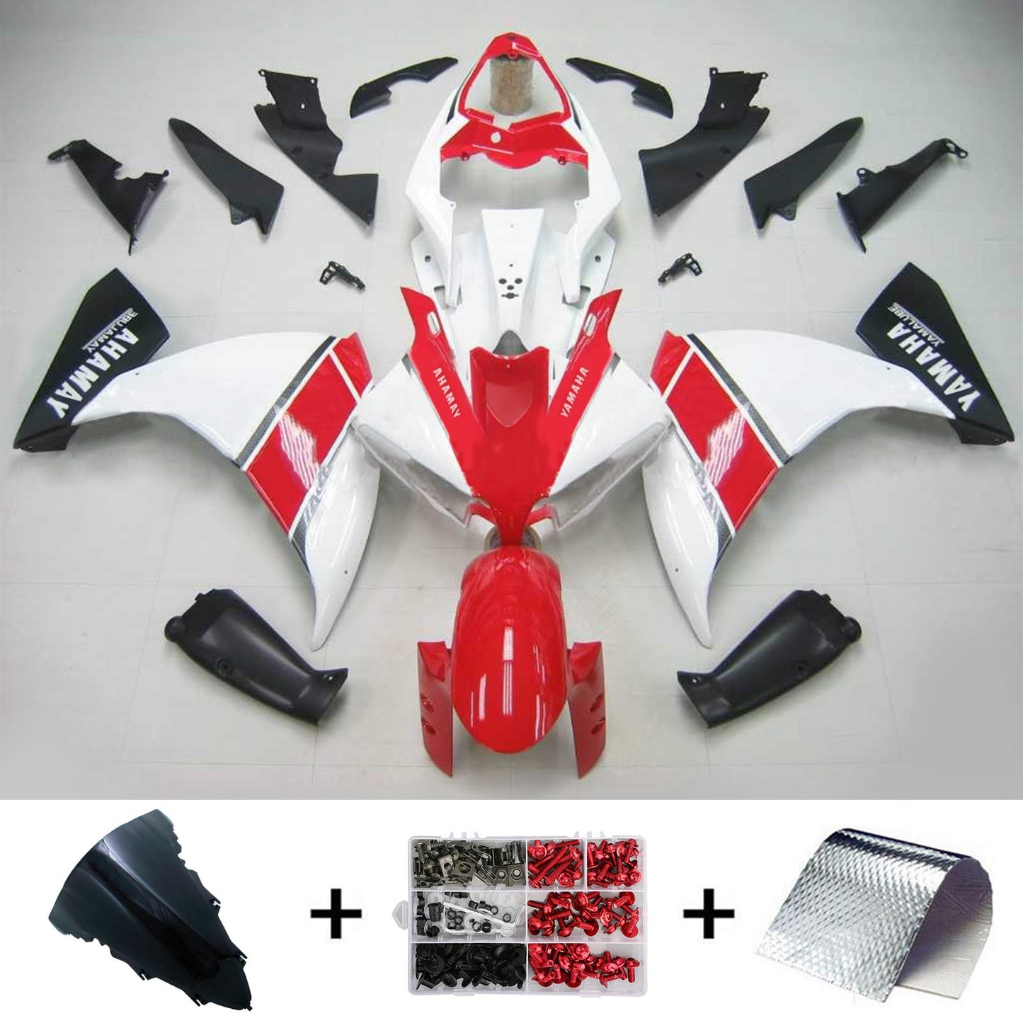 Amotopart Yamaha 2012-2014 YZF 1000 R1 White Red Fearing Kit