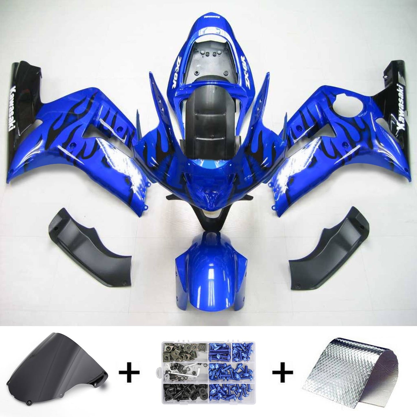 Amotopart 2003-2004 Kawasaki ZX6R 636 Blaues Schwarzverkleidungskit