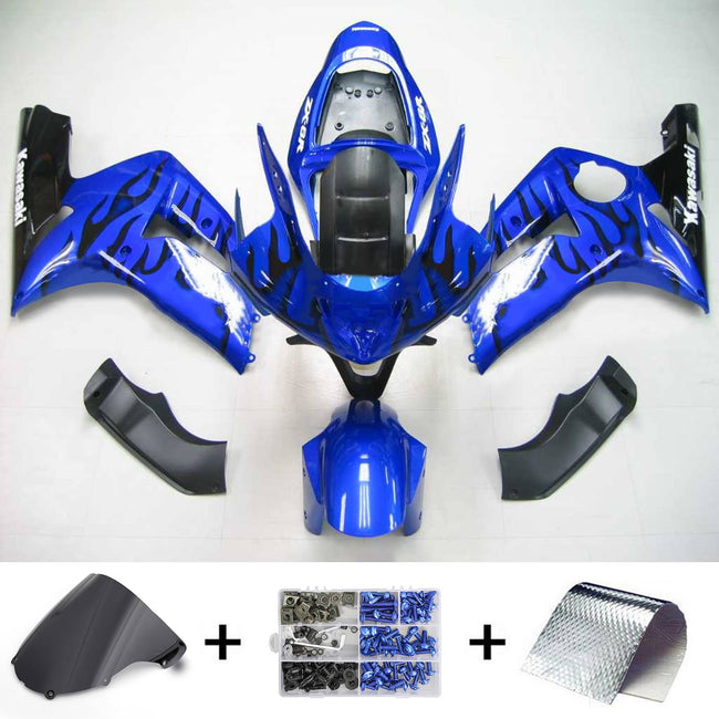 Amotopart 2003-2004 Kawasaki ZX6R 636 Blaues Schwarzverkleidungskit