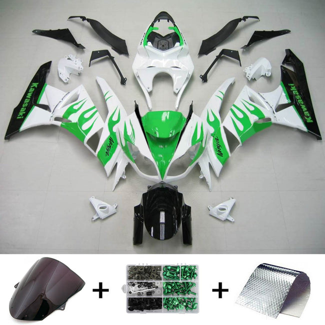 Amotopart Kawasaki 2009-2012 ZX6R 636 Kit de carénage blanc vert