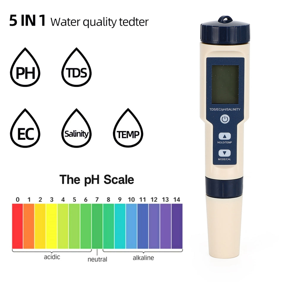 5in1 PH/TDS/EC/Salzgehalt/Temperatur Digitalwasserqualit?t Tester Tester Test Tool