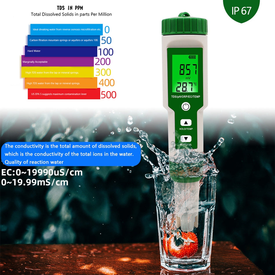 5 in 1 Digital PH TDS EC ORP Temperatur Wasserqualit?t Tester Tester Test Tool