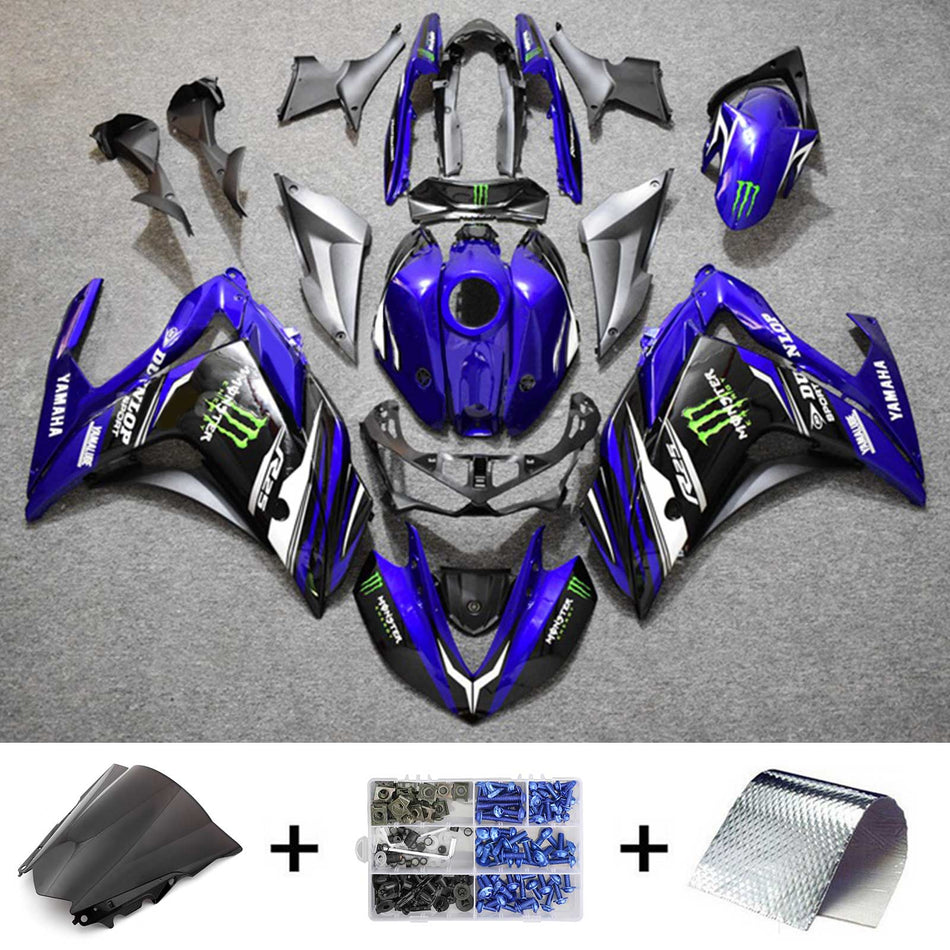 Kit de vente Amotopart Yamaha 2014-2018 YZF R3 &amp; 2015-2017 YZF R25 Kit de carénage à griffes bleu noir