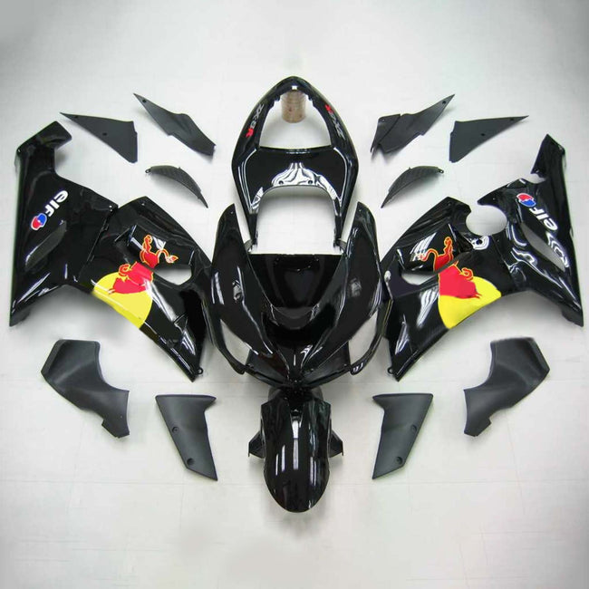 Amotopart Kawasaki 2005-2006 ZX6R 636 Kit de carénage noir Red Bull