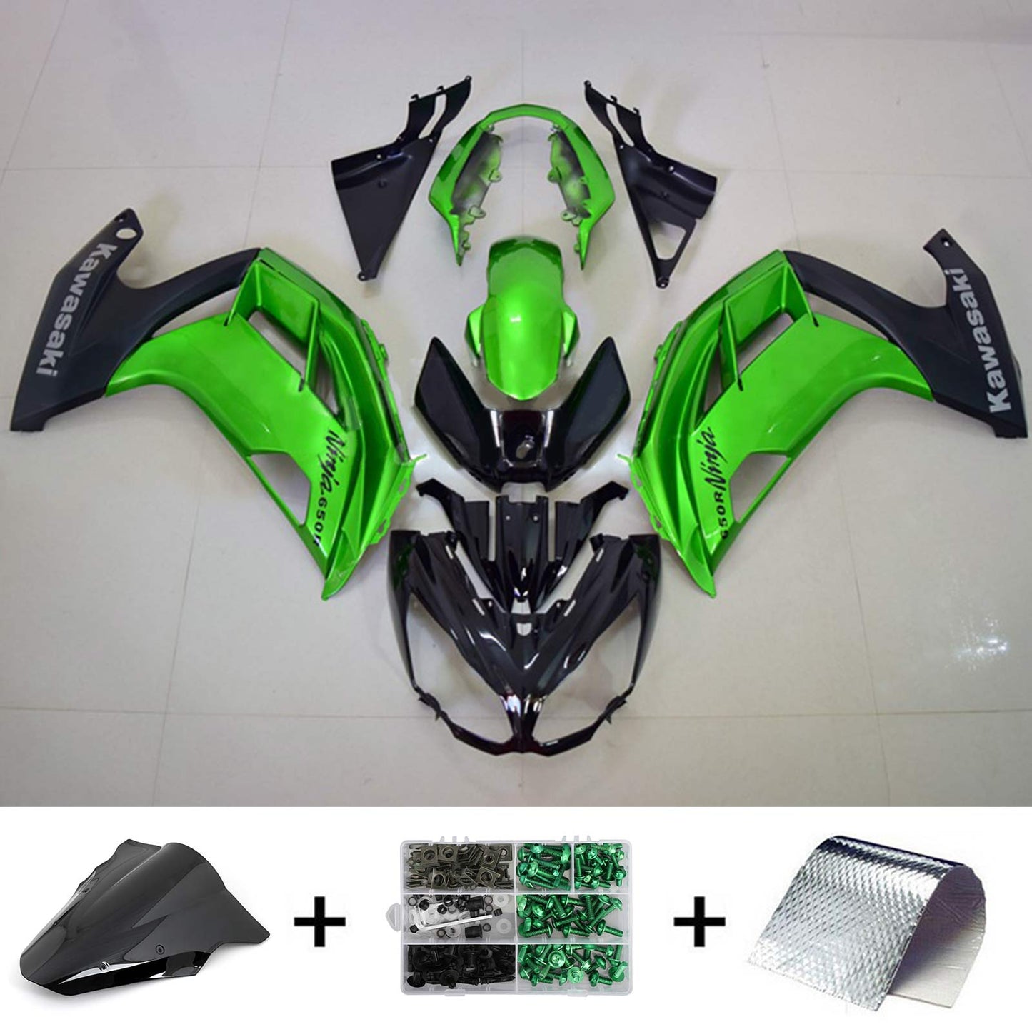 Amotopart 2012-2016 Kit carénage Kawasaki Ninja 650 Noir Vert