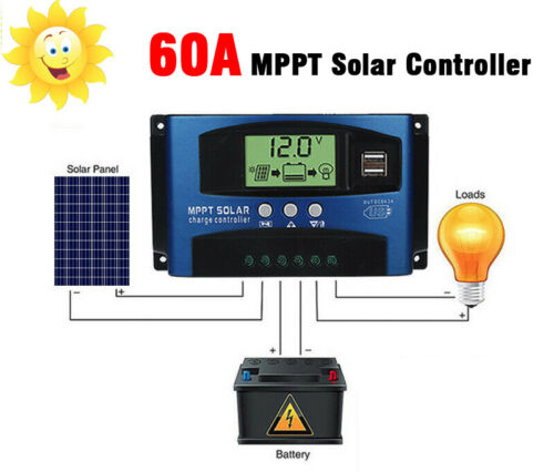 Régulateur de panneau de contrôleur de charge solaire 30/40/50/60/100A Mise au point automatique 12V/24V