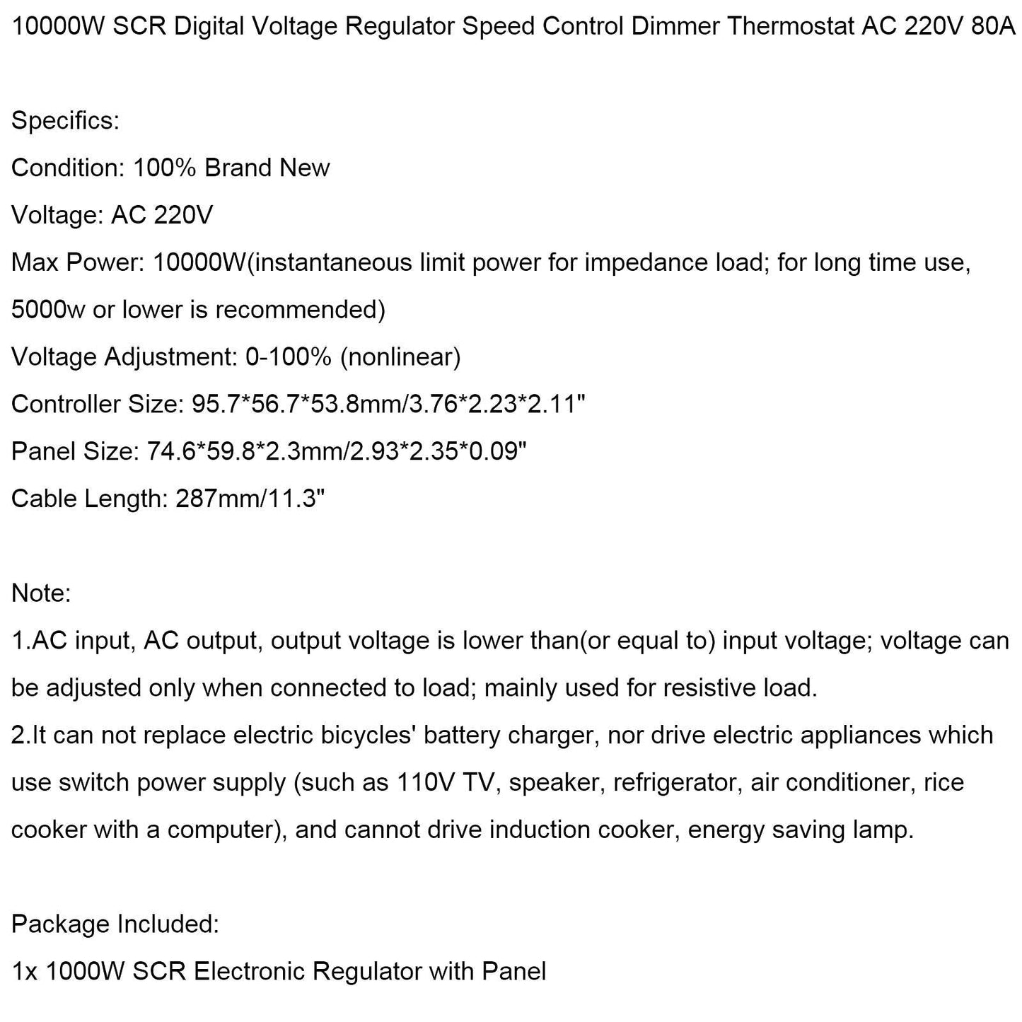 10000W SCR Digitaler Spannungsregler Drehzahlregler Dimmer Thermostat AC 220V 80A