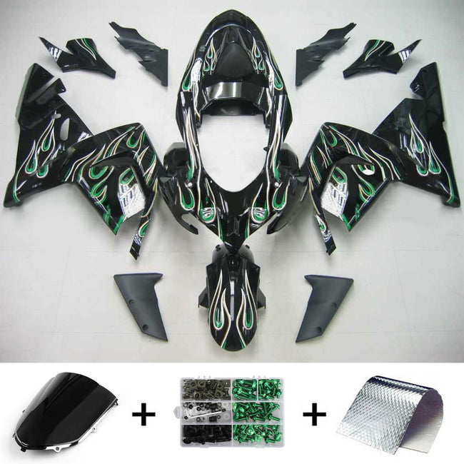 Amotopart Kawasaki 2004-2005 ZX10R Noir avec kit de remise vert