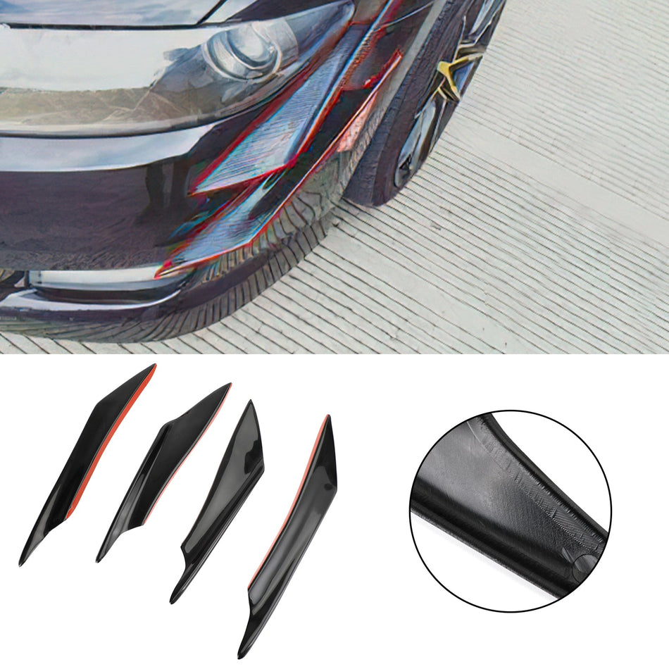 4 Pcs Universal Car Front Bumper Fins Body Splitter Spoiler Canards Gloss Black