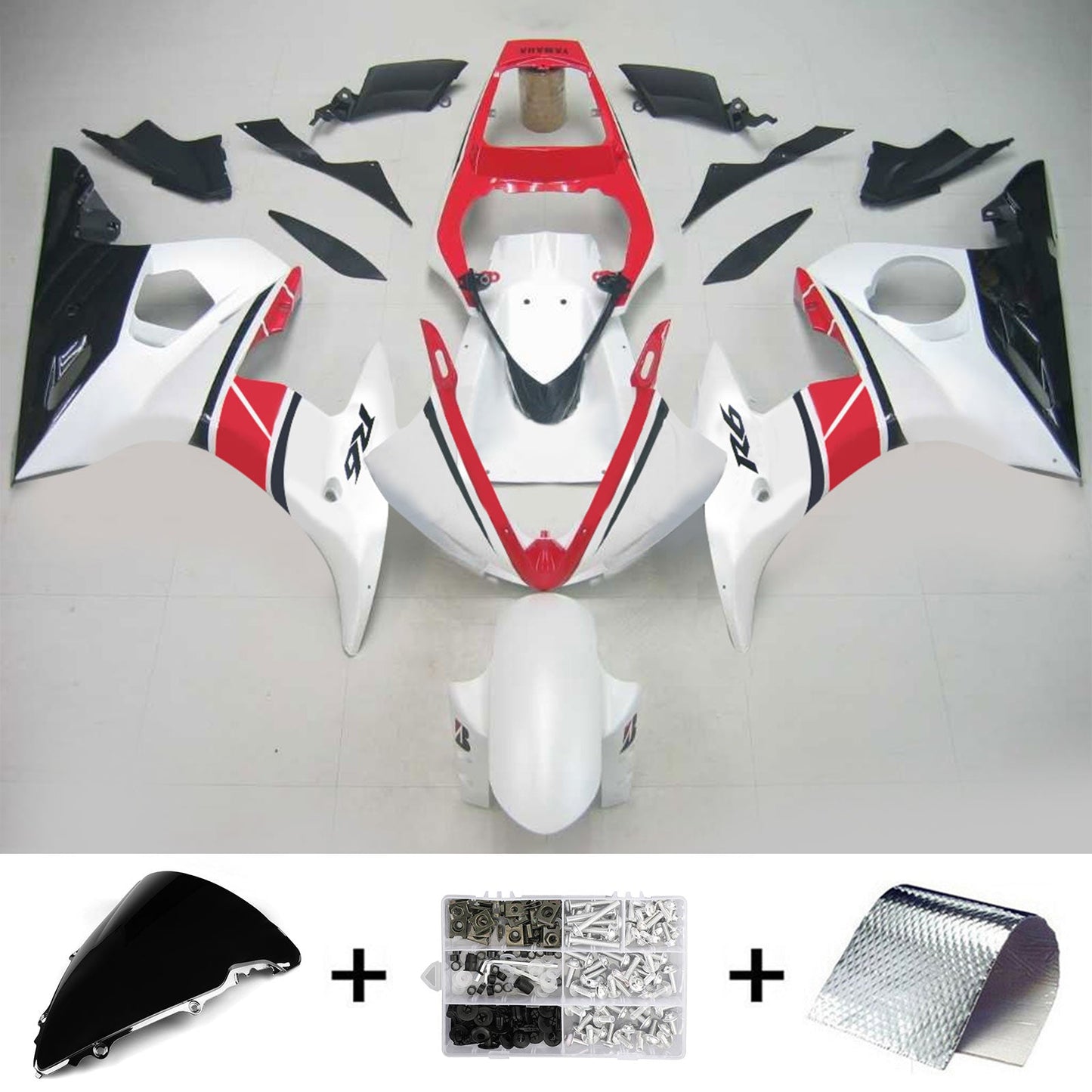 Amotopart Yamaha 2005 YZF 600 R6 White Red Fearing Kit